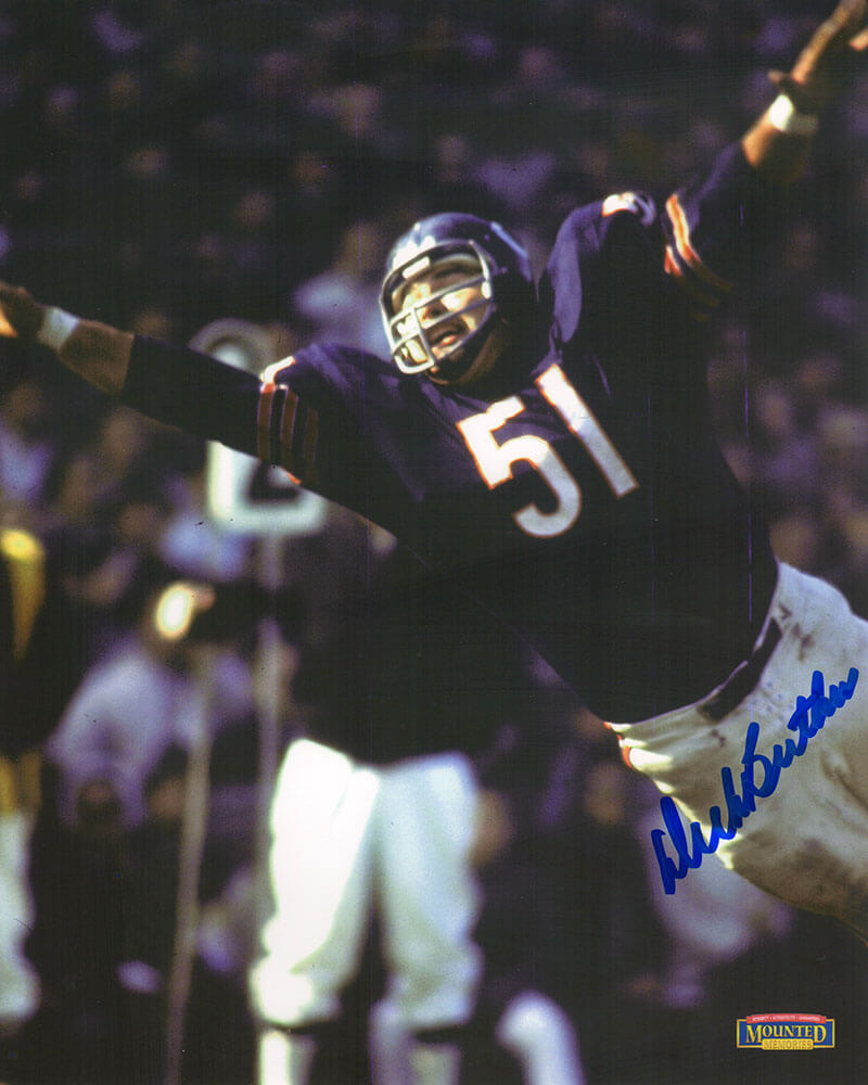 Dick Butkus Chicago Bears Autographed Navy Jersey Action Closeup 8x10 Photo-Powers Sports Memorabilia