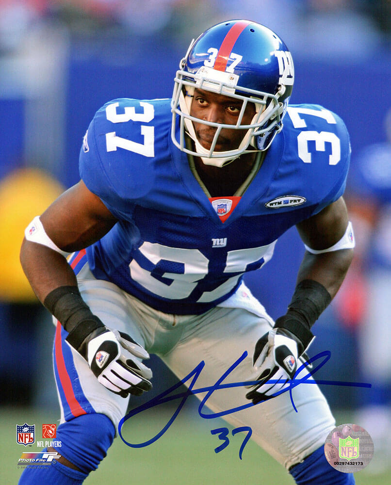 James Butler Autographed New York Giants Blue Jersey Close Up Action 8x10 Photo-Powers Sports Memorabilia