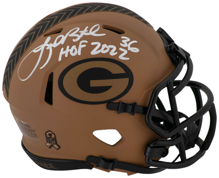 LeRoy Butler Autographed Green Bay Packers 2023 SALUTE Riddell Speed Mini Helmet with HOF 2022-Powers Sports Memorabilia