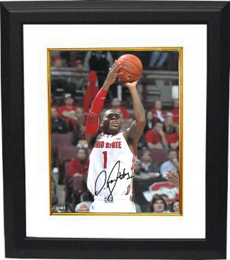 Deshaun Thomas Autographed Ohio State Buckeyes 8 x 10 Photograph Custom Framing (Jumpshot-white jersey)-Powers Sports Memorabilia