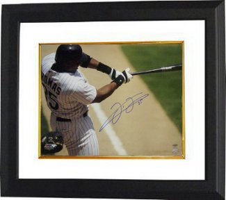 Frank Thomas Autographed Chicago White Sox Color 16 x 20 Photograph Batting Custom Framing - Leaf Hologram (Hall of Fame 2014)-Powers Sports Memorabilia