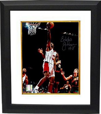 Eddie Johnson Autographed Houston Rockets 8 x 10 Photograph Custom Framing- Tri-Star Hologram-Powers Sports Memorabilia