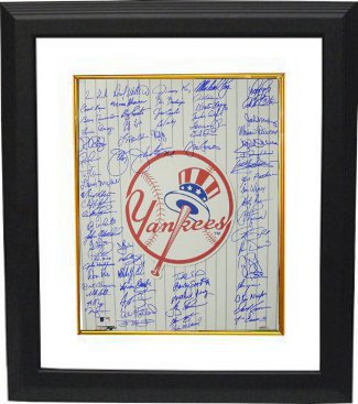 New York Yankees Autographed 16 x 20 Photograph Custom Framing Top Hat Logo with 70 sigs- BAS Holo- Bob Turley/Moose Skowron/Charlie Hayes-Powers Sports Memorabilia