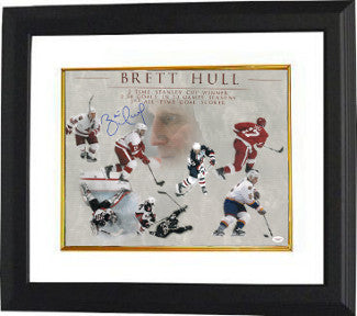 Brett Hull Autographed Career Collage 16 x 20 Photograph Custom Framing - JSA (Detroit Red Wings/St. Louis Blues/Calgary Flames/Dallas Stars-Powers Sports Memorabilia