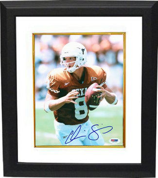 Chris Simms Autographed Texas Longhorns 8 x 10 Photograph Custom Framing- PSA Hologram (orange jersey passing)-Powers Sports Memorabilia