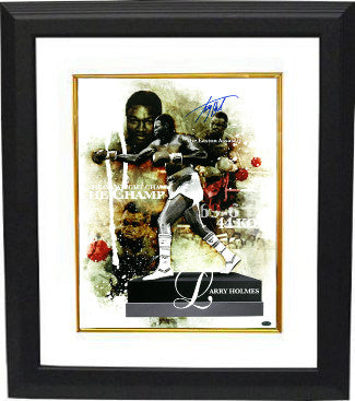 Larry Holmes Autographed Boxing 16 x 20 Photograph Collage Custom Framing (Easton Assassin)-Powers Sports Memorabilia