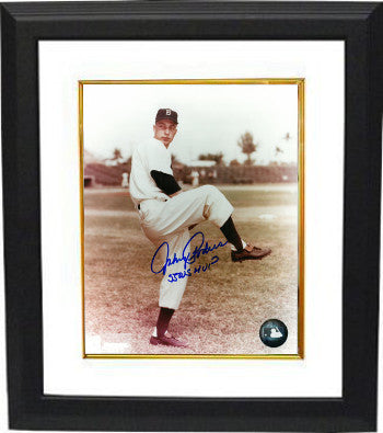 Johnny Podres Autographed Brooklyn Dodgers 8 x 10 Pitching Photograph Custom Framing with 55 WS MVP - JSA Hologram deceased)-Powers Sports Memorabilia