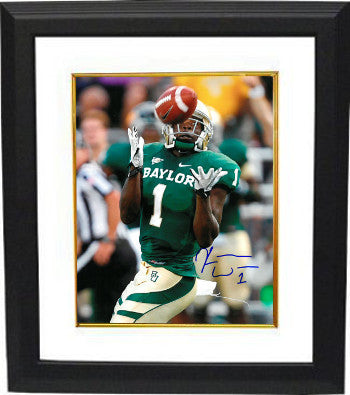 Kendall Wright Autographed Baylor Bears 8 x 10 Photograph Custom Framing #1 (green jersey catch)-Powers Sports Memorabilia