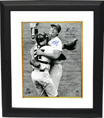 Dave Righetti Autographed New York Yankees 16 x 20 B&W Photograph Custom Framing (celebration hug-No Hitter- July 4, 1983)-Powers Sports Memorabilia