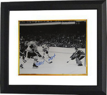 Fred Stanfield & Johnny Bucyk Dual Autographed Boston Bruins 16 x 20 B&W Photograph Custom Framing-Powers Sports Memorabilia