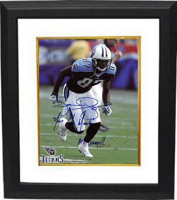Kevin Dyson Autographed Tennessee Titans Action 8 x 10 Photograph Custom Framing with triple Music City Miracle, 01/08/00 & AFC Champs!!-Powers Sports Memorabilia