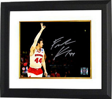 Frank Kaminsky Autographed Wisconsin Badgers 8 x 10 Photograph Custom Framing #44 (Three Fingers Raised in the Air)-Powers Sports Memorabilia