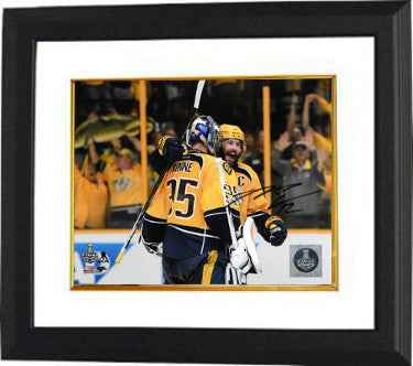 Mike Fisher Autographed Nashville Predators 2017 Stanley Cup Final 8 x 10 Photograph #12 Custom Framing (with Rinne hug pose)-Powers Sports Memorabilia