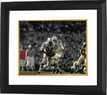 Lenny Moore Autographed Baltimore Colts 8 x 10 Photograph Custom Framing #24 HOF 75 (horizontal with Unitas)-Powers Sports Memorabilia