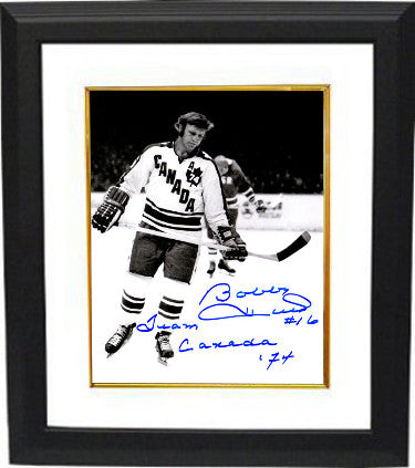 Bobby Hull Autographed Team Canada Vintage B&W 8 x 10 Photograph Custom Framing #16 Team Canada 74 Insc- Schwartz Hologram-Powers Sports Memorabilia