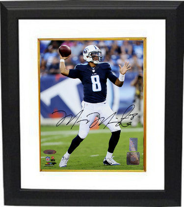 Marcus Mariota Autographed Tennessee Titans 8 x 10 Photograph Custom Framing #8 (navy jersey)- Mariota & Tri-Star Holograms-Powers Sports Memorabilia