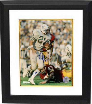 Jim Kiick Autographed Miami Dolphins 8 x 10 Photograph Custom Framing #21 17-0 (Perfect Season)-Powers Sports Memorabilia