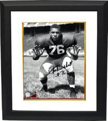 Jim Marshall Autographed Ohio State Buckeyes Vintage B&W 8 x 10 Photograph Custom Framing #76 (Purple People Eaters)-Powers Sports Memorabilia