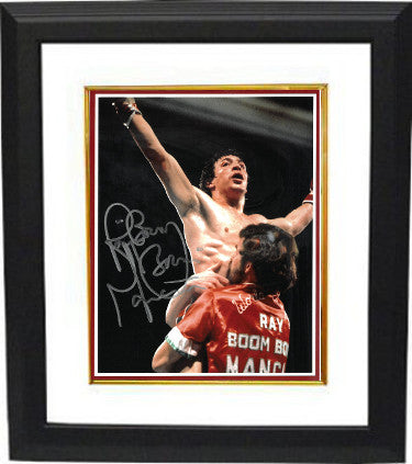 Ray "Boom Boom" Mancini Autographed 8 x 10 Photograph Custom Framing (Arms up celebration/red border)-Powers Sports Memorabilia