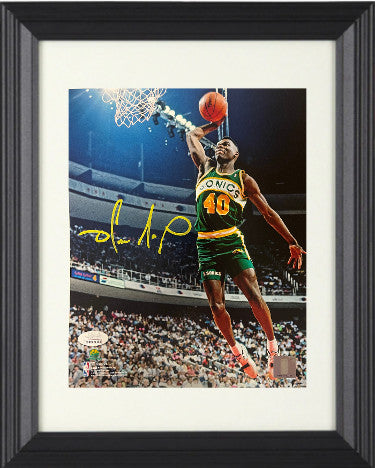 Shawn Kemp Autographed Seattle SuperSonics NBA 8 x 10 Photograph Custom Framing- JSA Witnessed (1990 All-Star Game Gatorade Dunk Contest)-Powers Sports Memorabilia