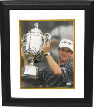 David Toms Autographed 8 x 10 Photograph Custom Framing 2001 PGA Championship with Trophy - Famous Ink Hologram-Powers Sports Memorabilia
