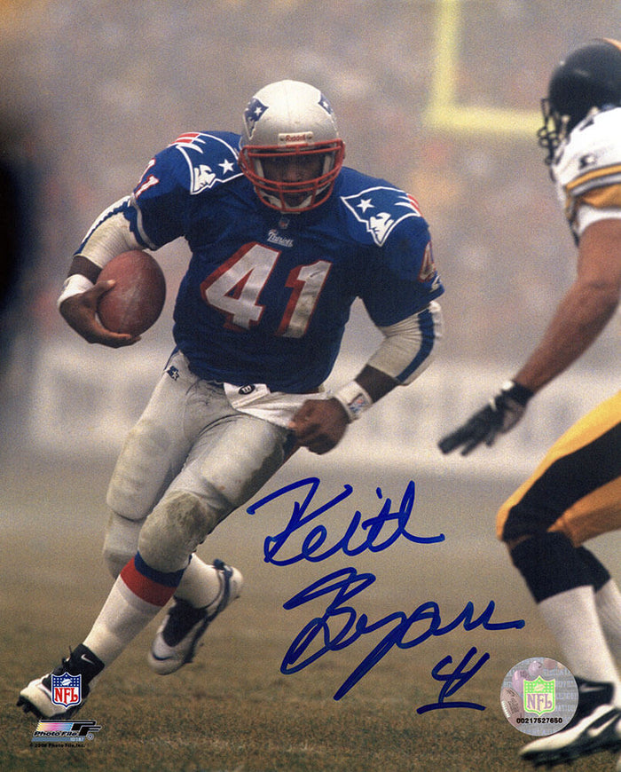 Keith Byars Autographed New England Patriots Blue Jersey Action 8x10 Photo-Powers Sports Memorabilia