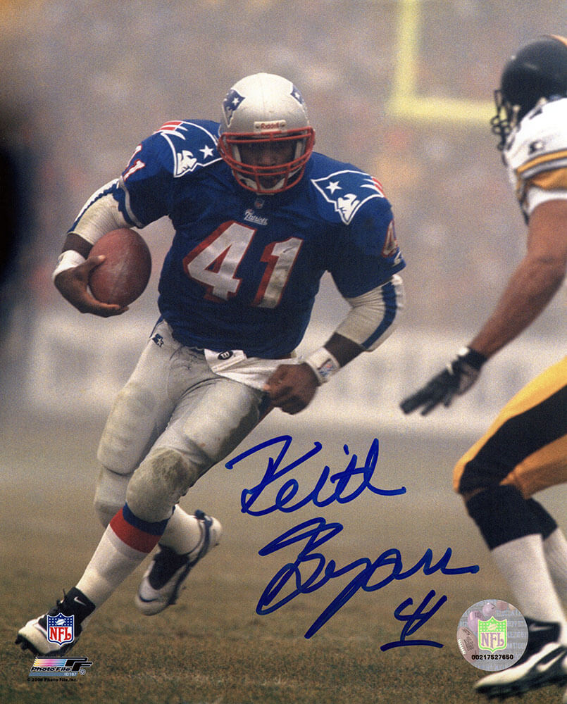 Keith Byars Autographed New England Patriots Blue Jersey Action 8x10 Photo-Powers Sports Memorabilia