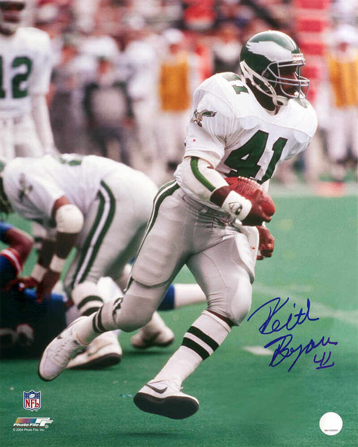 Keith Byars Autographed Philadelphia Eagles White Jersey Action 16x20 Photo-Powers Sports Memorabilia