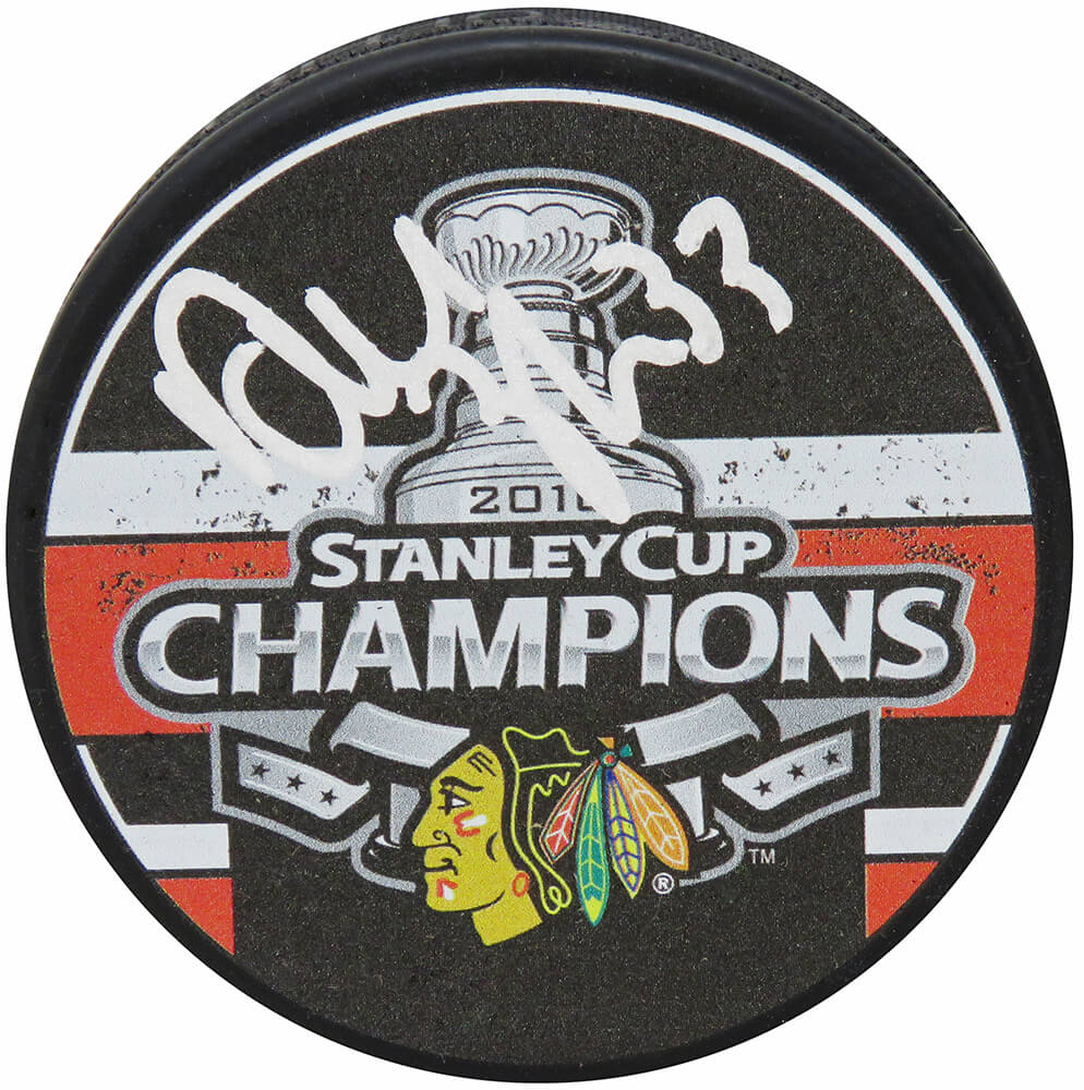 Dustin Byfuglien Autographed Chicago Blackhawks 2010 Stanley Cup Champs Logo Hockey Puck-Powers Sports Memorabilia