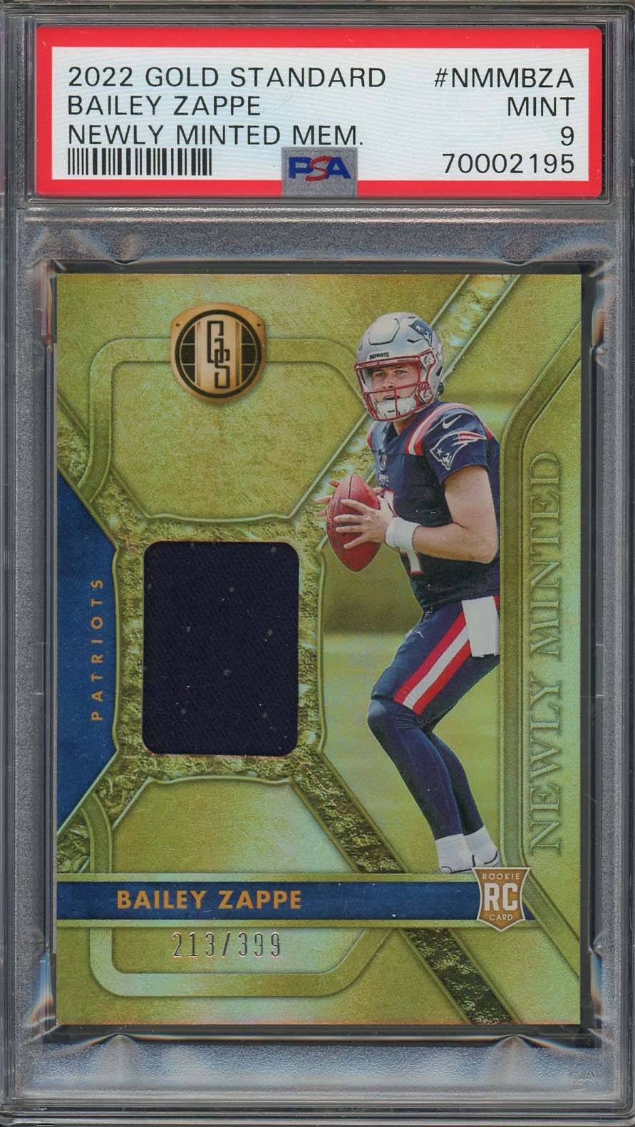 Bailey Zappe 2022 Panini Gold Standard Newly Minted Rookie Card PSA 9 #/399-Powers Sports Memorabilia