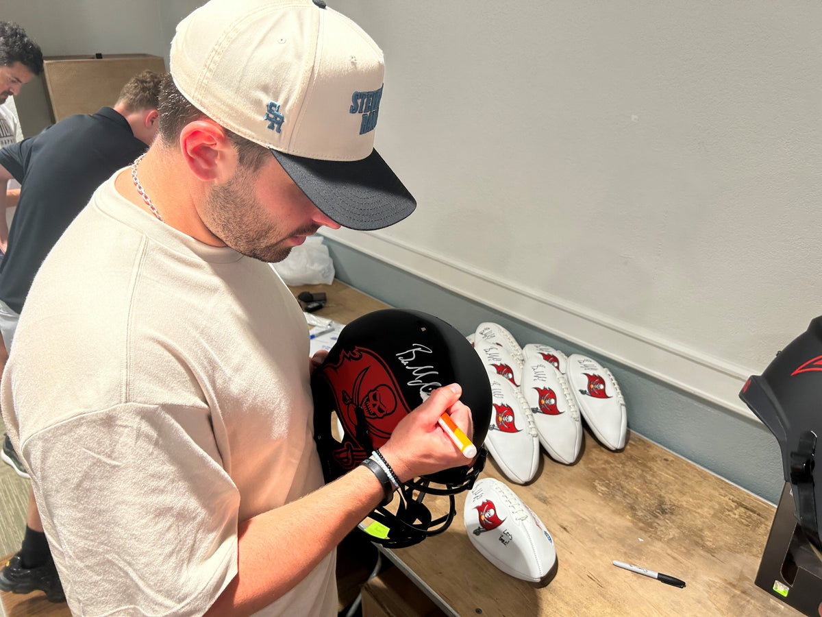 Autographed Baker Mayfield Tampa Bay Buccaneers (ECLIPSE Alternate) Deluxe Full-Size Replica Helmet - Beckett-Powers Sports Memorabilia