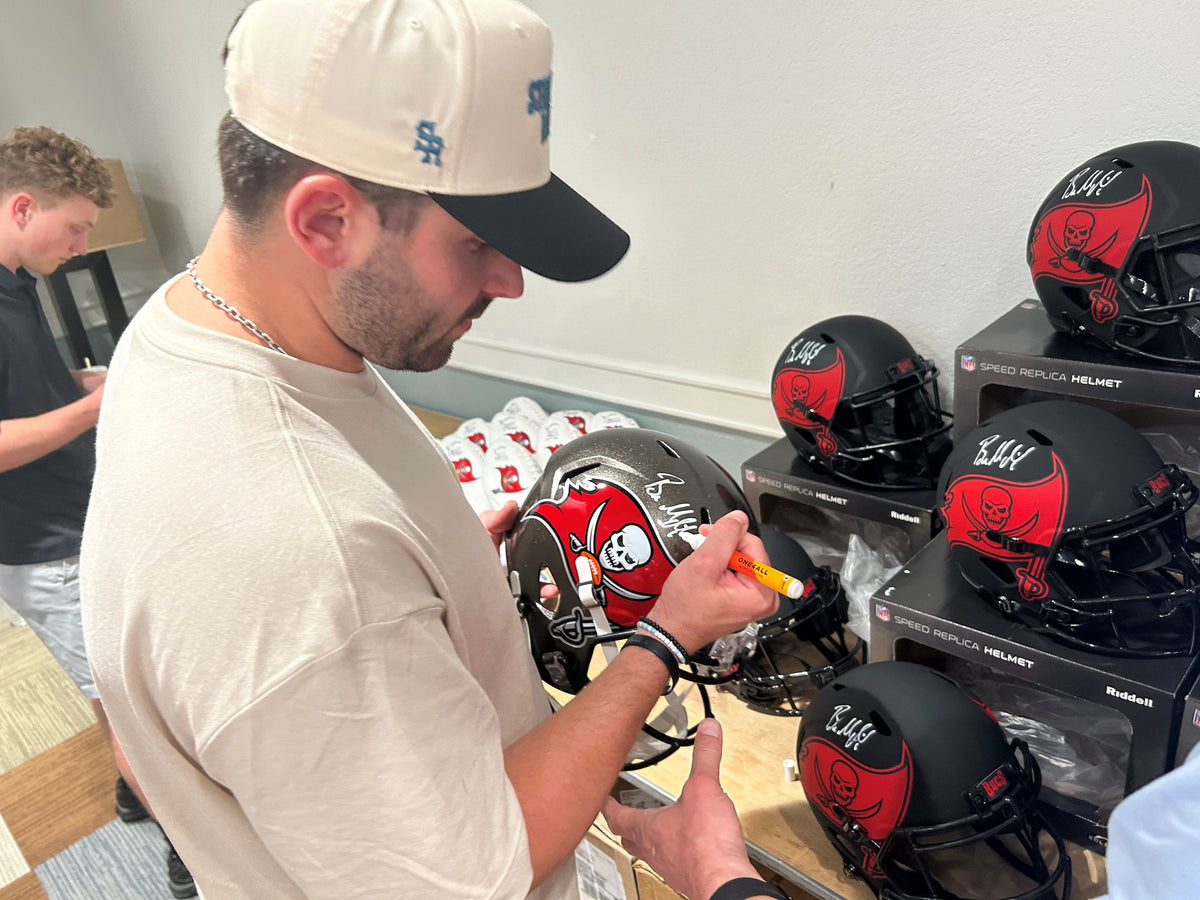 Autographed Baker Mayfield Tampa Bay Buccaneers (Speed) Deluxe Full-Size Replica Helmet - Beckett-Powers Sports Memorabilia