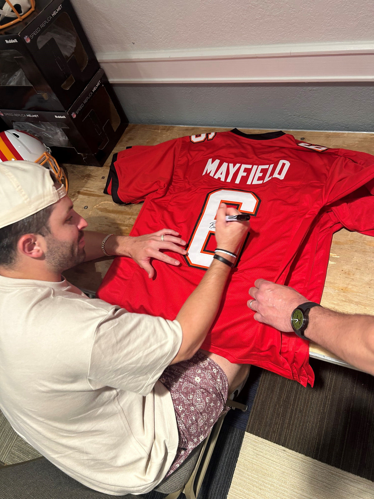 Autographed Baker Mayfield Tampa Bay (Red #6) Custom Jersey - Beckett-Powers Sports Memorabilia