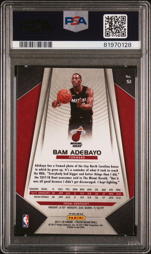 Bam Adebayo 2017 Panini Silver Prizm Signed Rookie Card #51 Auto PSA 10 81970128-Powers Sports Memorabilia