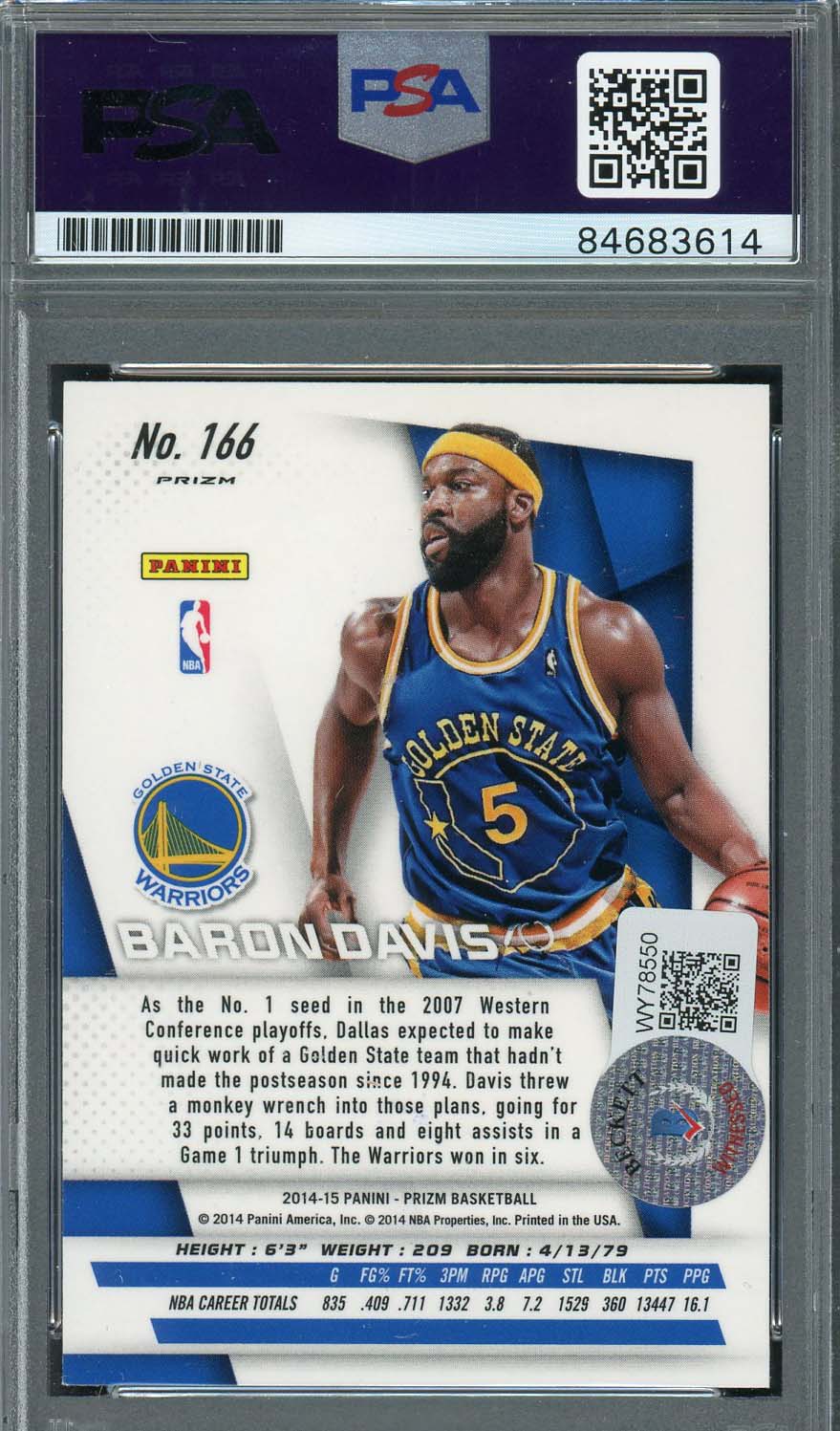 Baron Davis Autographed 2014 Panini Green Prizm Signed Card #166 Auto PSA-Powers Sports Memorabilia
