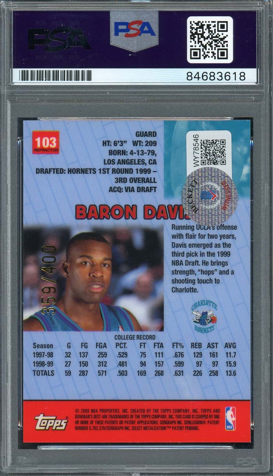 Baron Davis Autographed 1999 Bowman’s Best Refractor Rookie Card #103 Auto PSA-Powers Sports Memorabilia