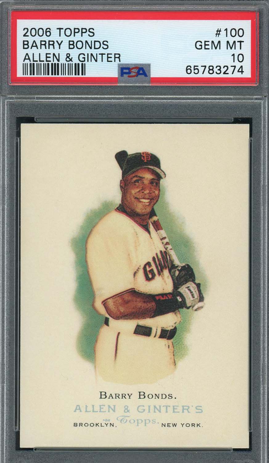 Barry Bonds 2006 Topps Allen &amp; Ginter Baseball Card #100 Graded PSA 10-Powers Sports Memorabilia