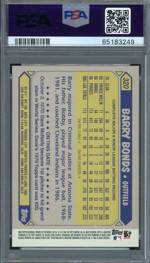 Barry Bonds 2006 Topps Rookie of the Week Baseball Card #2 Graded PSA 10-Powers Sports Memorabilia