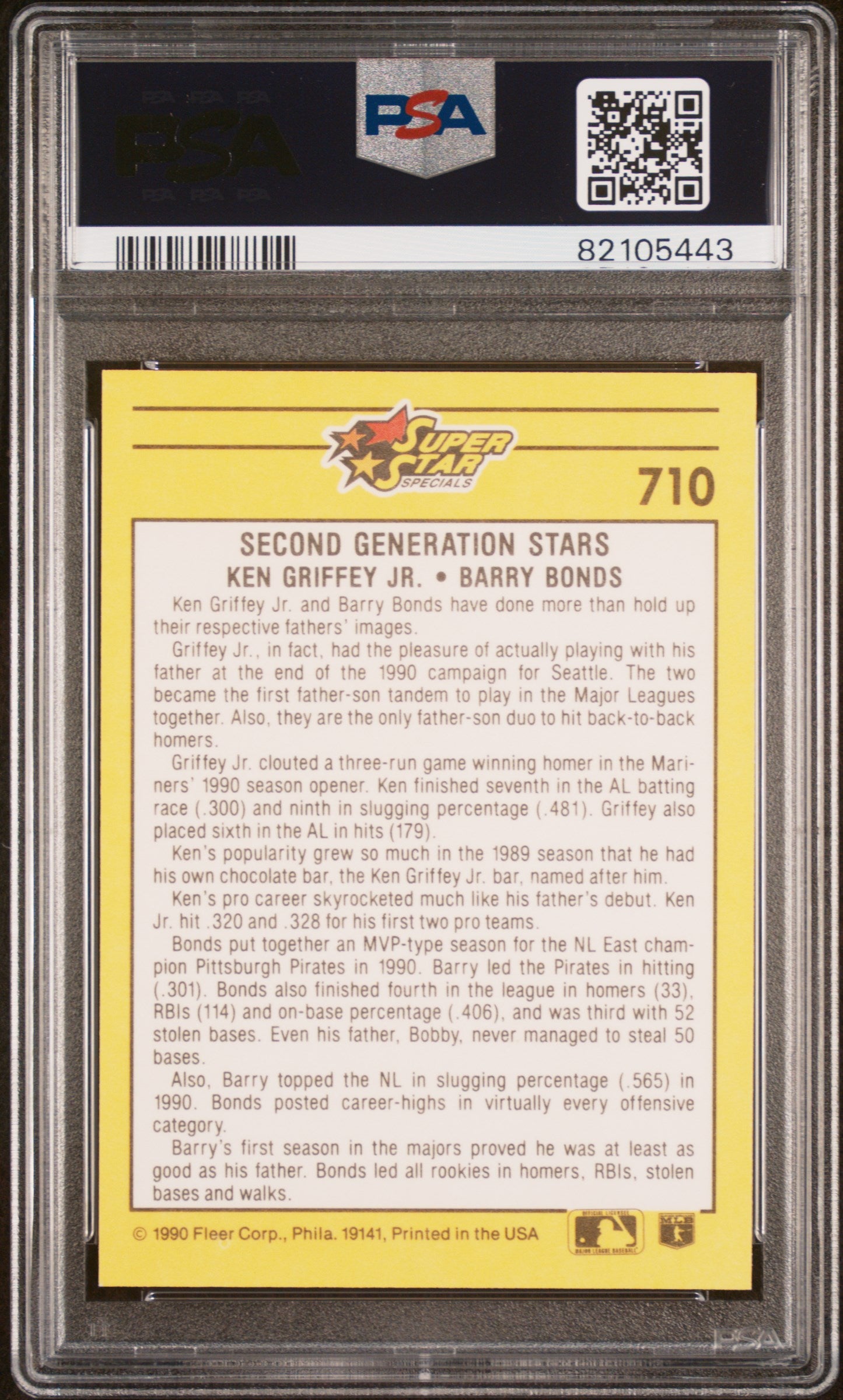 Barry Bonds Ken Griffey Jr 1991 Fleer Baseball Card #710 Graded PSA 10-Powers Sports Memorabilia
