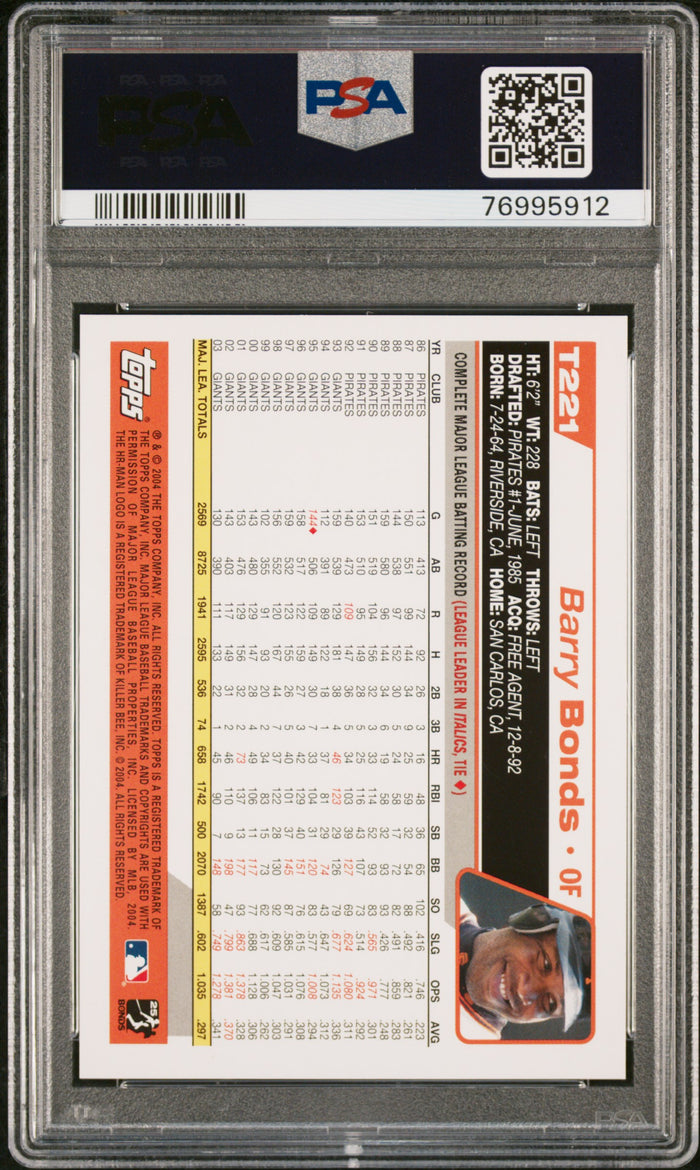 Barry Bonds 2004 Topps Traded Baseball Card #T221 Graded PSA 10-Powers Sports Memorabilia