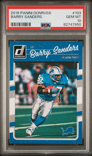 Barry Sanders 2016 Panini Donruss Football Card #103 Graded PSA 10-Powers Sports Memorabilia