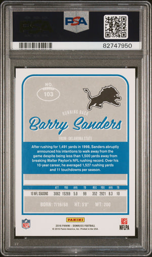 Barry Sanders 2016 Panini Donruss Football Card #103 Graded PSA 10-Powers Sports Memorabilia