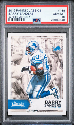 Barry Sanders 2016 Panini Classics White Jersey Football Card #138 Graded PSA 10-Powers Sports Memorabilia