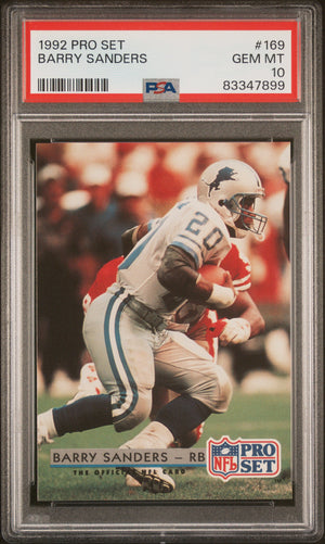 Barry Sanders 1992 Pro Set Football Card #169 Graded PSA 10-Powers Sports Memorabilia