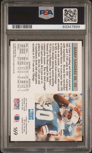 Barry Sanders 1992 Pro Set Football Card #169 Graded PSA 10-Powers Sports Memorabilia