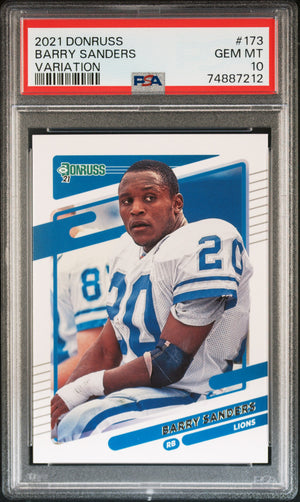 Barry Sanders 2021 Panini Donruss Variation Football Card #173 Graded PSA 10-Powers Sports Memorabilia