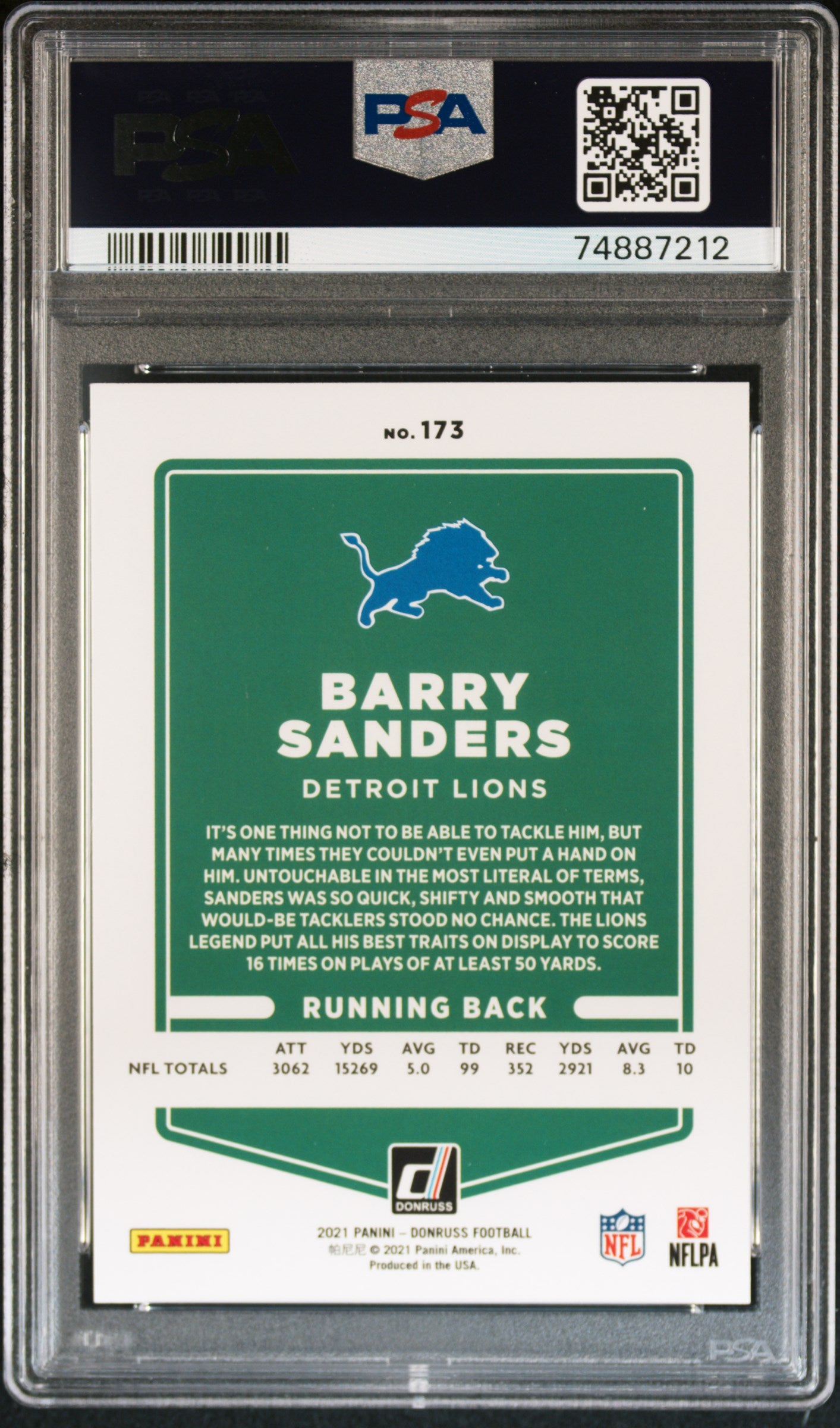 Barry Sanders 2021 Panini Donruss Variation Football Card #173 Graded PSA 10-Powers Sports Memorabilia