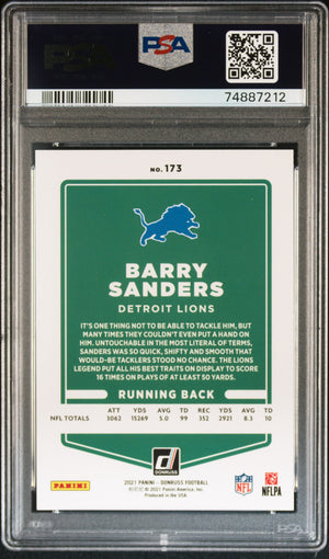 Barry Sanders 2021 Panini Donruss Variation Football Card #173 Graded PSA 10-Powers Sports Memorabilia