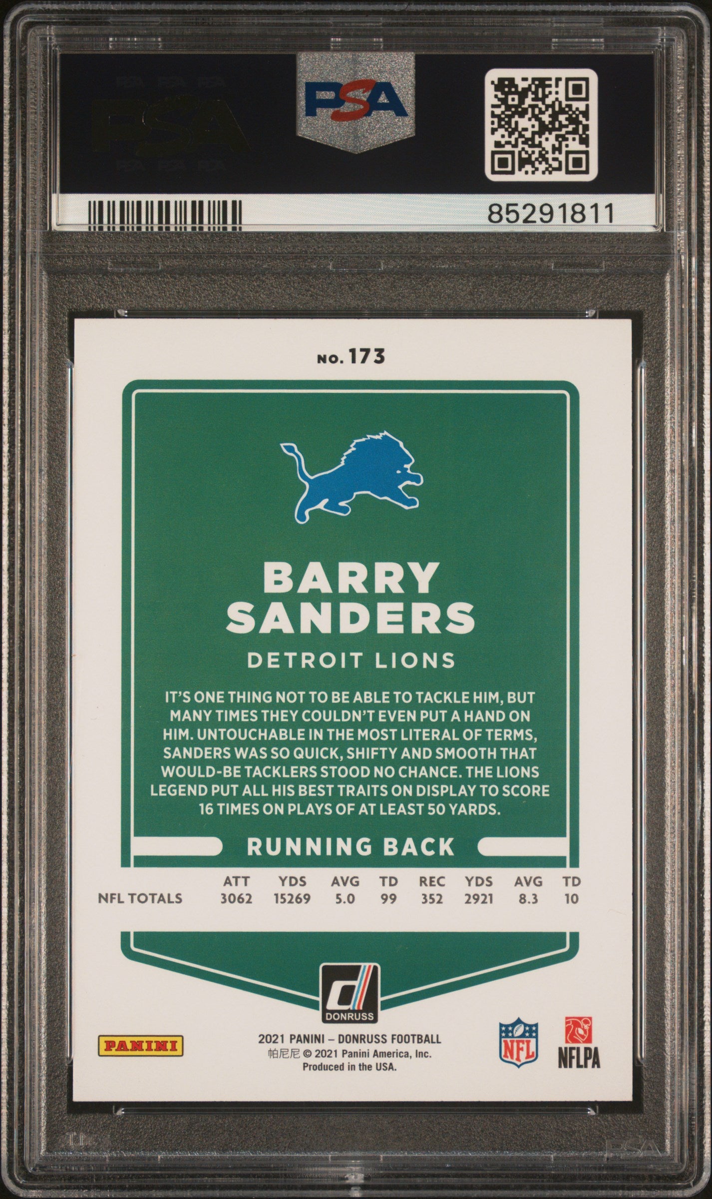 Barry Sanders 2021 Panini Donruss Press Proof Blue Card #173 Graded PSA 6-Powers Sports Memorabilia