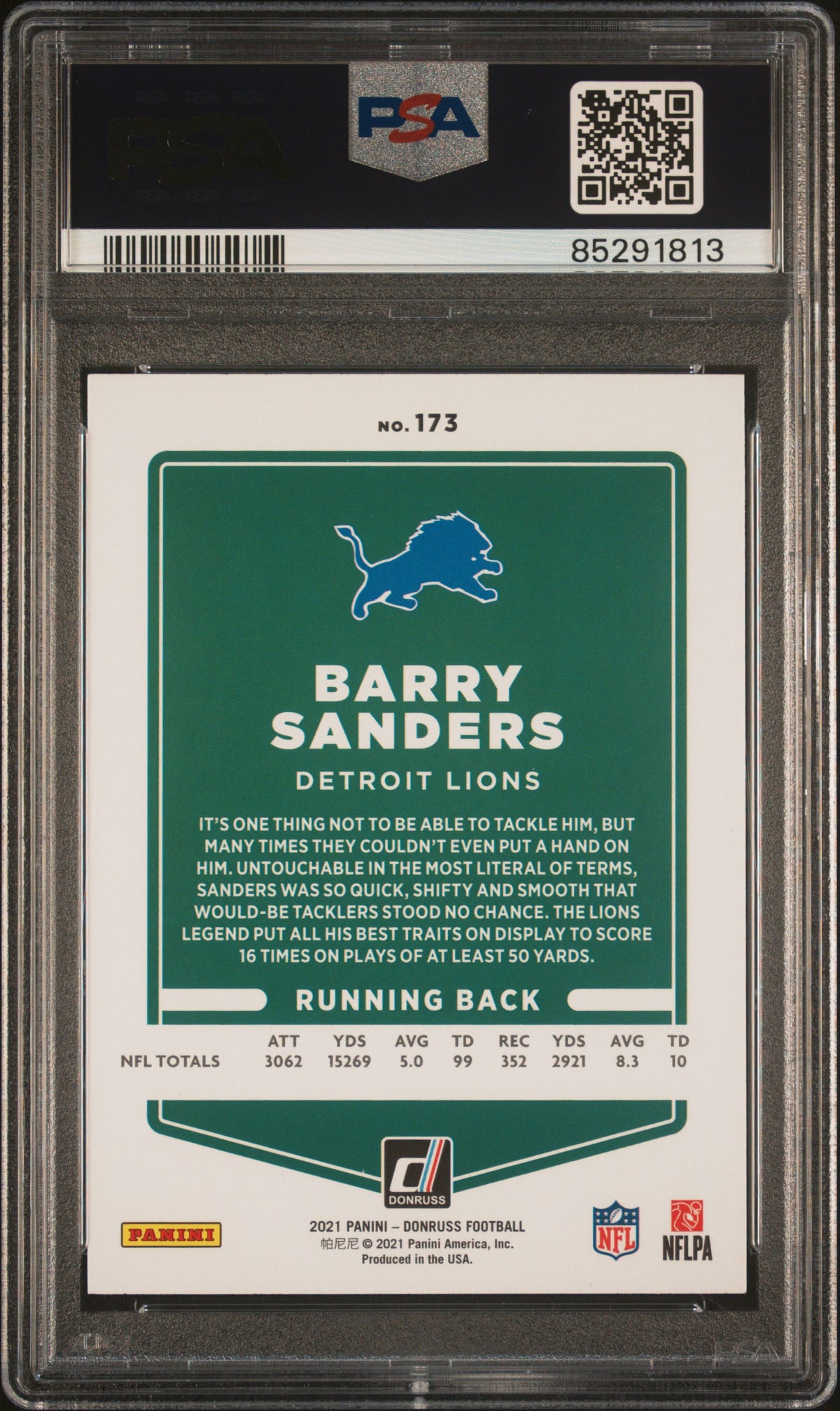 Barry Sanders 2021 Panini Donruss Variation Press Proof Blue Card #173 PSA 9-Powers Sports Memorabilia